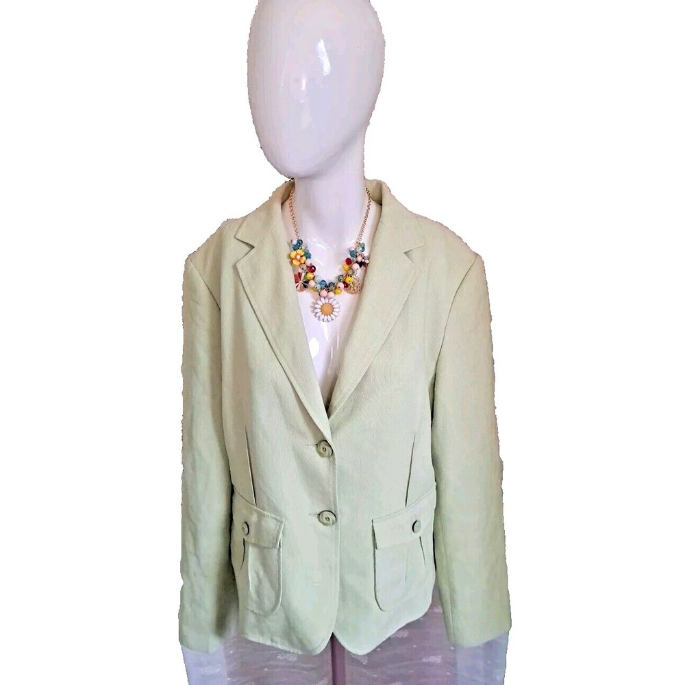 Conrad C Collection Blazer Sz. 16 Lime Green Linen Look Two Button Pockets Lined